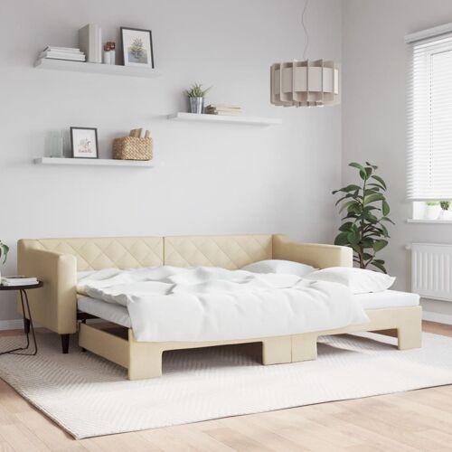 vidaXL Lit de jour avec lit gigogne crème 90x200 cm tissu