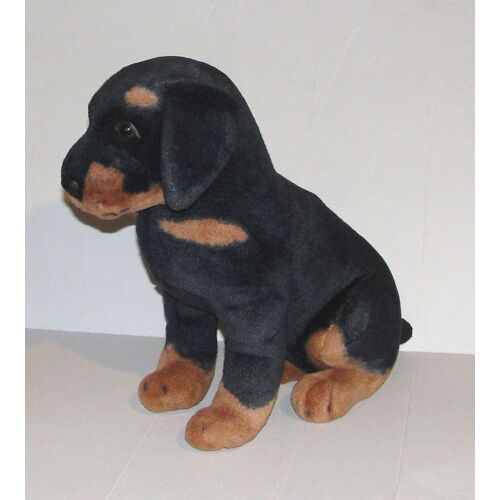 Peluche Chien Rottweiler Chiot Assis Ou Chien De Chasse Noir Et Feu