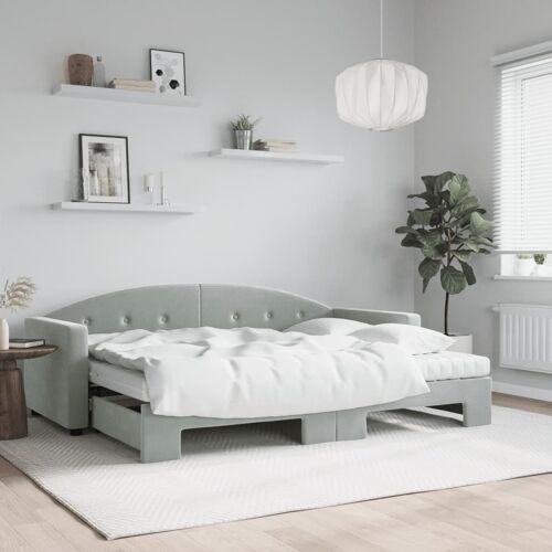 vidaXL Lit de jour avec gigogne et matelas gris clair 80x200cm velours