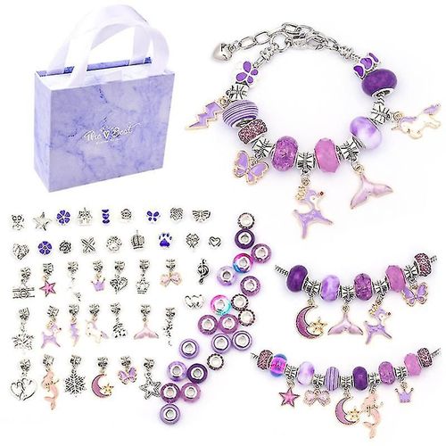 Kit De Fabrication De Bracelets Pour Filles, Fournitures De Fabrication De Bijoux, Perles, Bracelets À Breloques, Cadeaux Artisanaux, Jouets Pour Adolescentes De 4, 5, 6, 7, 8, 9, 10, 12 Ans, Violet
