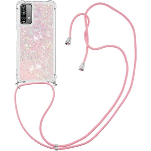 pour Xiaomi Redmi 9T Coque, Bling Liquide Paillette Kawaii Cordage Case pour Xiaomi Redmi 9T. LP Star Pink