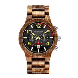 Td® Nouveau Montre En Bois Pour Hommes Européen Et Américain Grand Cadran Multifonction Montre À Quartz Cadran Rond Bracelet En Bois