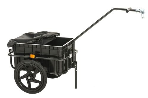Clp Remorque De Vélo Noire Willy À 2 Pneus 16 '' Avec Capacité De Charge Max 40 Kg (Attaché Au Vélo) Et 60 Kg (Tiré À La Main) | Avec Bâche Imperméable Et 6 Lampes | Panier En Plastique Détachable