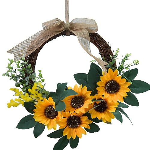 Mini couronne de tournesol artificiel, couronne de printemps et d'été pour la porte d'entrée, la fenêtre murale, la fête de mariage, loin