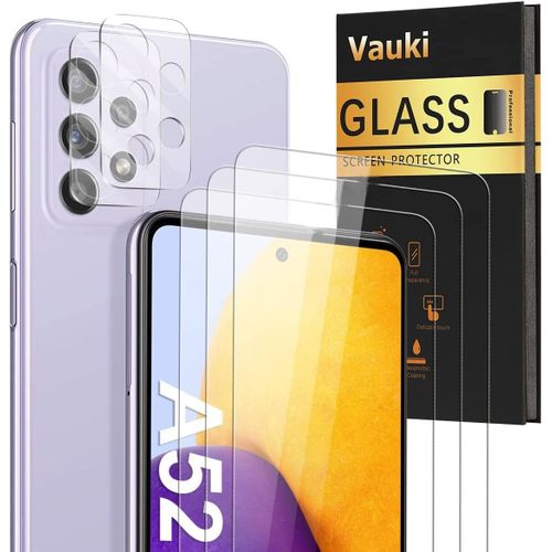 Verre Trempé Pour Samsung Galaxy A52, [3 Pièces] Protection Écran Et [2 Pièces] Caméra Arrière Protecteur Double Protection, Anti-Rayures Sans Bulles Film Protection Écran Pour Samsung A52, 6,5
