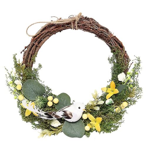 Couronne de Pâques Eucalyptus artificiel petit oiseau Couronne pour porte d'entrée mur fenêtre mariage fête ferme