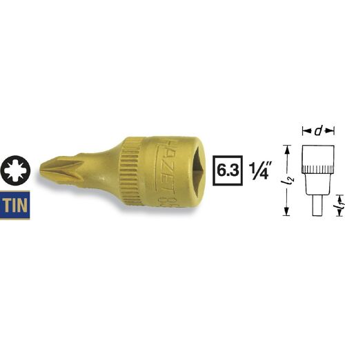Hazet Douille mâle - Carré creux 6,3 mm (1/4 pouce) - Profil Pozidriv PZ - Taille: PZ1 - Longueur totale: 28 mm - 8507-PZ1