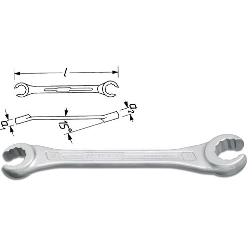 Hazet Clé polygonale double (ouverte) - Profil à 12 pans extérieurs - Taille: 19 x 22 - Longueur totale: 222 mm - 612-19X22