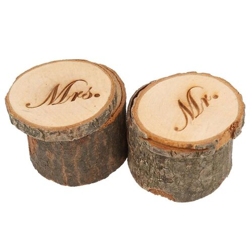 2pcs Mr & Mme Shabby Chic Rustique Bague De Mariage Oreiller Porte Boîte En Bois
