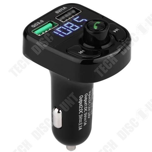 TD® Chargeur de voiture transmetteur FM Bluetooth double port USB-adaptateur chargeur pour voiture-equipement auto FM bluetooth