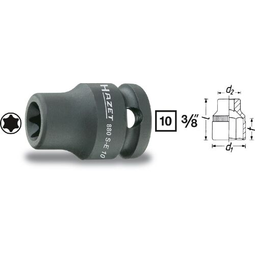 Hazet Douille à chocs (TORX) - Carré creux 10 mm (3/8 pouce) - Profil TORX extérieur - Taille: E 10 - Longueur totale: 28 mm - 880S-E10