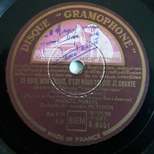 Ce Soir Mon Amour C'est Pour Toi Que Je Chante / Si Tu Voyais ( Autographe - Dedicace- Signé ) Violettes Imperiales