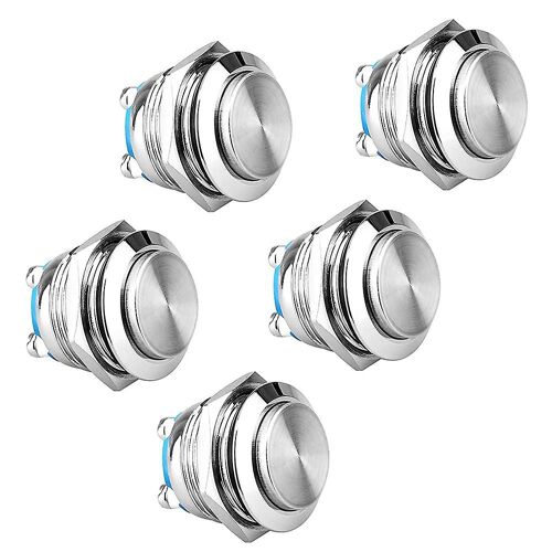 5 pièces 19 mm de haut capuchon rond étanche momentané interrupteur à bouton-poussoir en métal bornes à vis de chasse haute 2