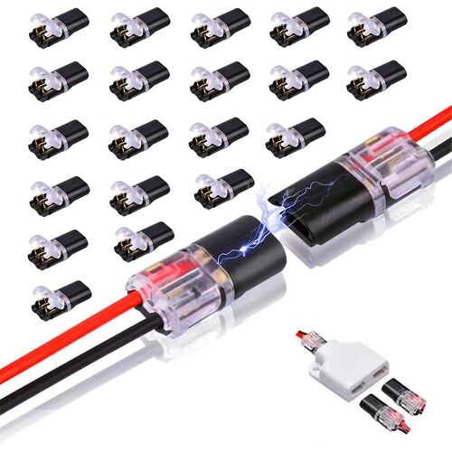 20Pcs Connecteur enfichable à double fil, connecteurs de fil LED enfichables à 2 broches et 2 voies, avec boucle de verrouillage