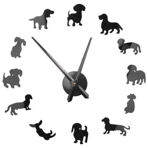 Bricolage teckel Wall Art Wiener-Dog Chien Pet Sans Cadre Horloge Murale Géante avec Effet Miroir Saucisse Chien