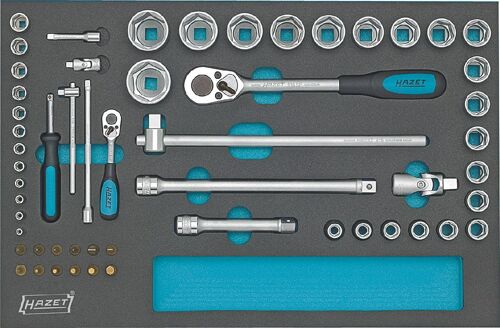 Hazet Jeu de clés à douilles - Carré creux 12,5 mm (1/2 pouce), Carré creux 6,3 mm (1/4 pouce) - Profil à 6 pans intérieurs, Profil à fente, Profil Phillips PH, Profil Pozidriv PZ, Profil Traction à 6 pan