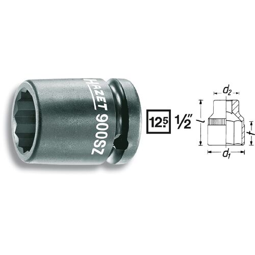 Hazet Douille à 12 pans à chocs - Carré creux 12,5 mm (1/2 pouce) - Profil Traction à 12 pans extérieurs - Taille: 21 - Longueur totale: 40 mm - 900SZ-21