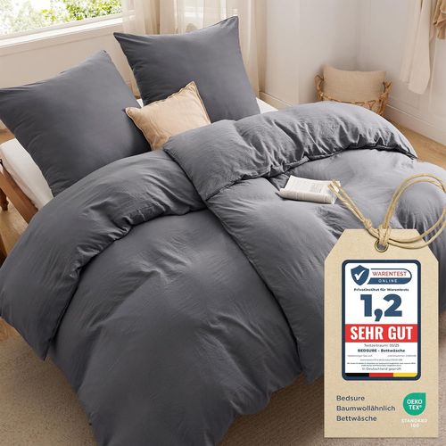 Tianyi-Housse De Couette 135 X 200 Cm 4 Teilig Gris Foncé Foncé Avec 2 Taies D'oreiller 80 X 80 Cm