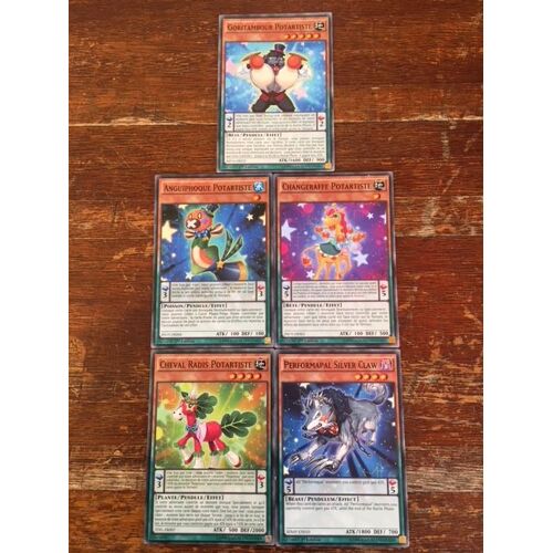 Changeraffe Potartiste + Cheval Radis Potartiste + Performapal Silver Claw + Goritambour Potartiste + Anguiphoque Potartiste (Yu Gi Oh)
