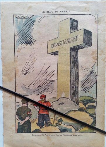 Caricature Couleurs De 1937 De Gabriel Gobin Représentant Un Soldat Nazi Et Un Soldat Communiste De L'armée Rouge Essayant D'abattre Une Croix Siglée - Chistianisme -