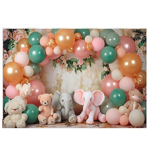 210X150cm Enfants Forêt Animal Anniversaire Fond Tissu Fête Ballon Photographie Fond C