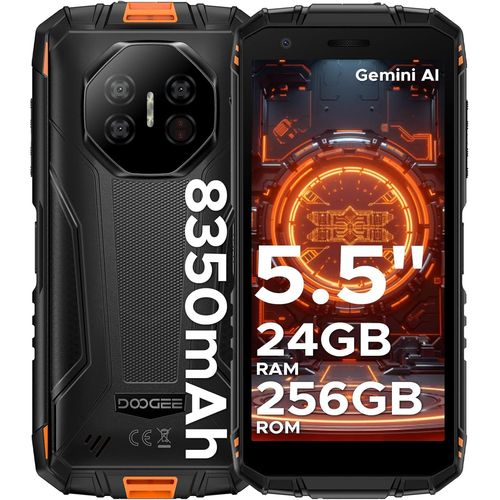 DOOGEE Fire 3 Ultra Telephone Portable Incassable 24Go+256Go 5.5'' 8350mAh Smartphone Robuste Android 15 Dural SIM 4G/NFC Orange