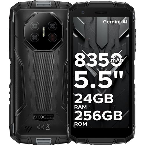 DOOGEE Fire 3 Ultra Telephone Portable Incassable 24Go+256Go 5.5'' 8350mAh Smartphone Robuste Android 15 Dural SIM 4G/NFC Noir
