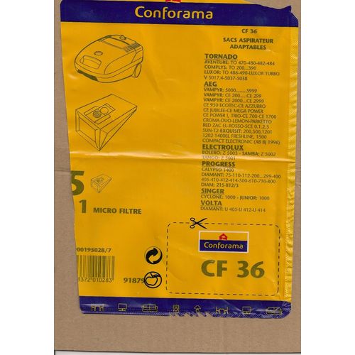 Sacs aspirateur adaptables de marque Conforama pour Tornado, AEG, Electrolux, etc.