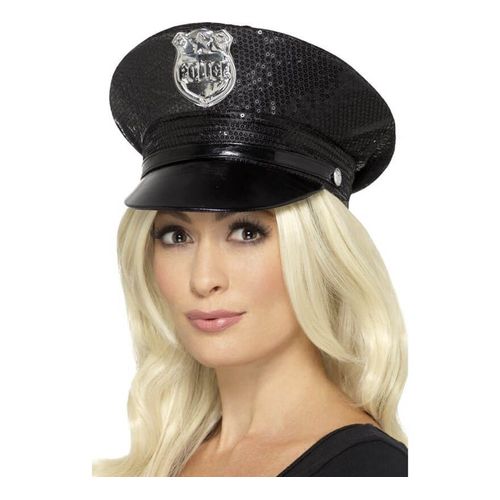 Casquette Policière À Paillettes Noires