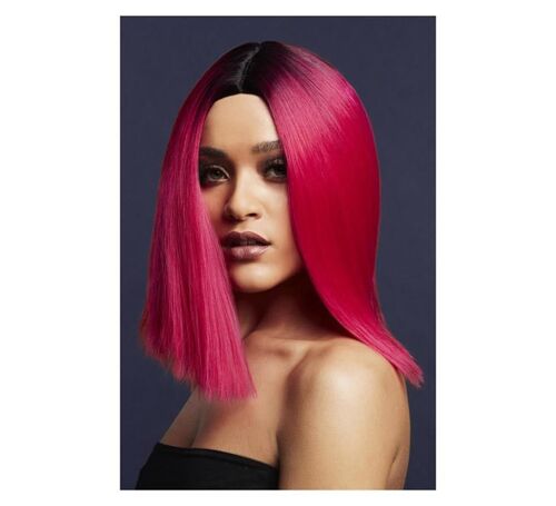 Magenta Rose Longue Perruque Droite Taille 37 Cm Bob Investi