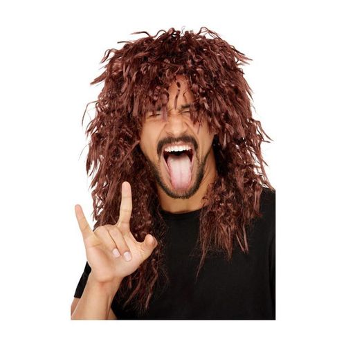 Rocker Perruque Brune Longue Despeinada