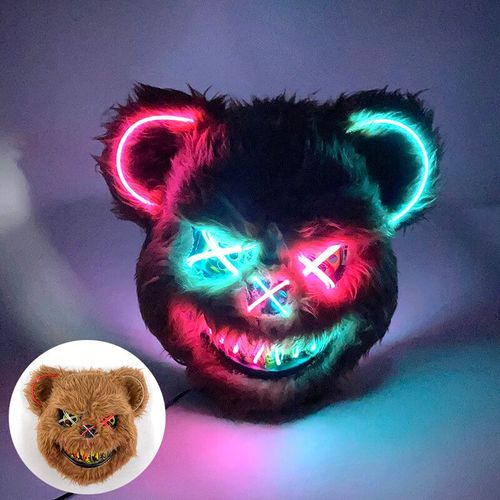 Masque D'ours En Fourrure Avec Oreilles Pour Halloween Cosplay Costume,Animal Effrayant,Esthétique,Lumineux,Led,Effrayant #J