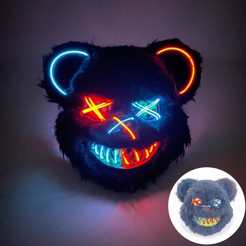 Masque D'ours En Fourrure Avec Oreilles Pour Halloween Cosplay Costume,Animal Effrayant,Esthétique,Lumineux,Led,Effrayant #L