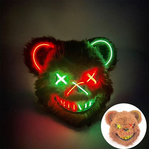 Masque D'ours En Fourrure Avec Oreilles Pour Halloween Cosplay Costume,Animal Effrayant,Esthétique,Lumineux,Led,Effrayant #I