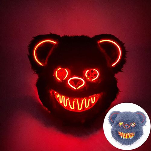 Masque D'ours En Fourrure Avec Oreilles Pour Halloween Cosplay Costume,Animal Effrayant,Esthétique,Lumineux,Led,Effrayant #D