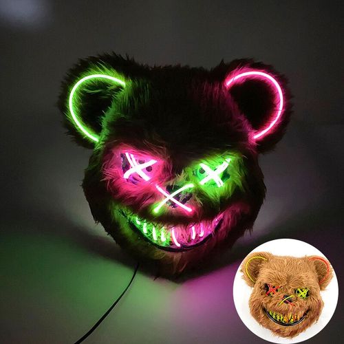 Masque D'ours En Fourrure Avec Oreilles Pour Halloween Cosplay Costume,Animal Effrayant,Esthétique,Lumineux,Led,Effrayant #H