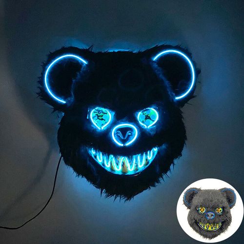 Masque D'ours En Fourrure Avec Oreilles Pour Halloween Cosplay Costume,Animal Effrayant,Esthétique,Lumineux,Led,Effrayant #B