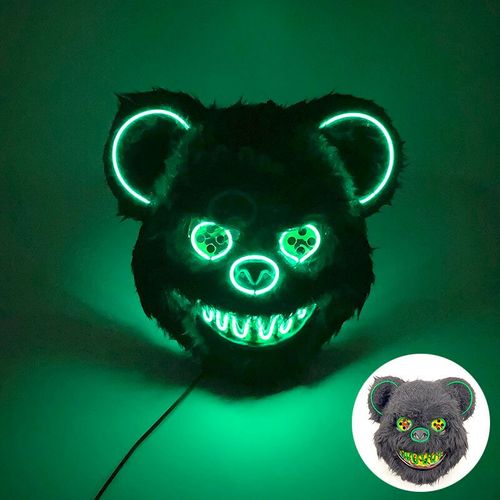 Masque D'ours En Fourrure Avec Oreilles Pour Halloween Cosplay Costume,Animal Effrayant,Esthétique,Lumineux,Led,Effrayant #C