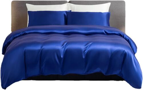 Parure De Lit Pi¿¿Ces En Soie Glac¿¿E Unie Avec Housse De Couette Et Taie D'oreiller Pour Lit Simple (Bleu, X Cm + X Cm)