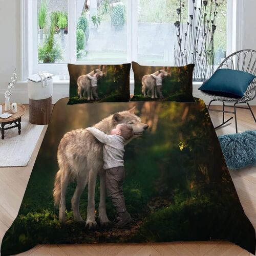 Housse De Couette Loup Xcm Parure De Lit Personnes Pi¿¿Ces Animaux Naturels Literie Set Avec Taies D'oreiller X Cm,Pour Enfant Adolescents