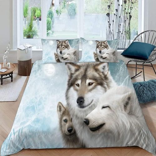 Parure De Lit Loup Adulte Pi¿¿Ces Literie Set Animaux Naturels Housse De Couette Microfibre Impression D Housse De Couette Et Taie D'oreiller Avec X Cm + Taies D'oreillers X Cm