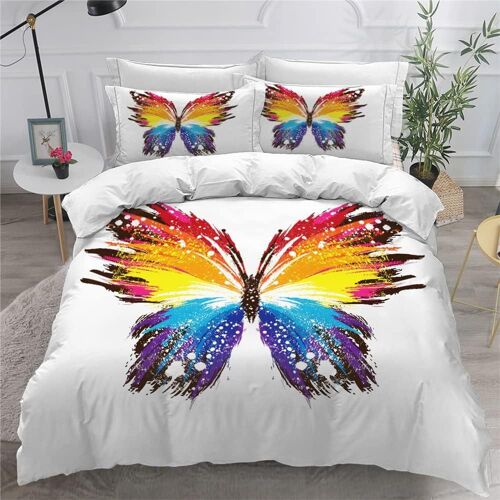 Parure De Lit Enfant X Dm D Imprim¿¿ Papillon Housse De Couette Personne + Taies D'oreillers X Cm Bleu Housse Couette Microfibre (Papillon F,X Cm)