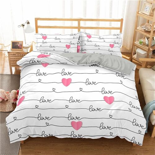 Parure De Lit Aimer Set De Housse De Couette X Cm Avec Taies D'oreiller Xcm Pour Lit Standard Personnes Love Imprim¿¿ Fermeture ¿¿Clair (X Cm,Blanc D)