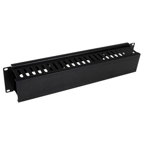 StarTech.com Panneau / Goulotte de gestion de câbles horizontal 2U pour rack de serveur - Guide pour câbles - Passe câble avec couverture - Panneau d'agencement de câbles de rack - noir - 2U -...