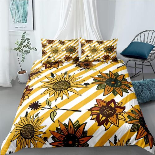 Housse De Couette Tournesols Jaune Filles Femmes Fleurs Linge De Lit Tropicales Ensemble De Parure De Lit En Microfibre Avec Taies D'oreiller Xcm (X Cm,Fleur D)