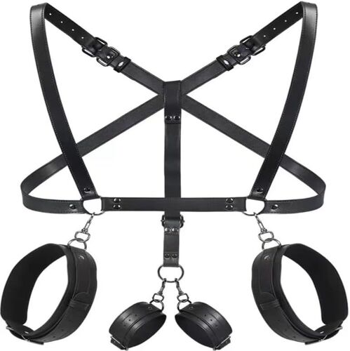 Ensemble De Bondage Sex Toys 3 En 1 Cuir Écharpe Cuisse Sangle Retenue Poitrine Menottes Arrière Sangles Réglables Jambes Ouvertes Ensemble De Retenue Sm Jouets Pour Débutants Couples Fétichistes