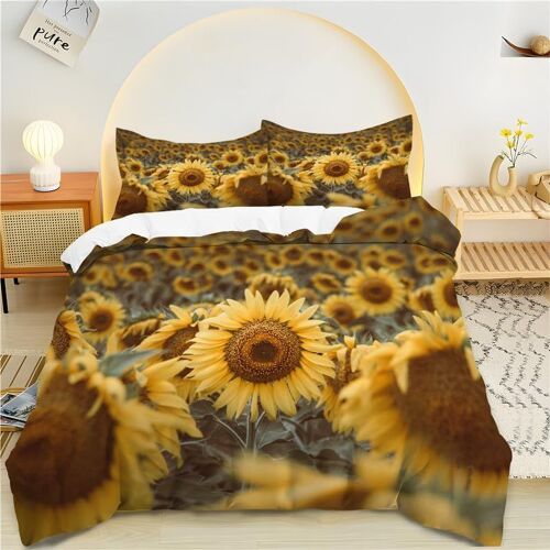 Housse De Couette X Jaune, Fleur De Tournesol Parure De Lit Personnes Microfibre Doux Respiran Housse Couette Avec Fermeture ¿¿Clair, Ensemble De Literie Avec Taie D'oreillers X C