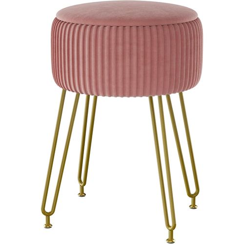 Velvet Rangement Repose - Pieds Ottoman, Table de Maquillage Repose - Pieds Table d'appoint avec Pieds en Acier doré Housse Amovible, Couvercle supérieur pour Table Basse, Rose RD-20P