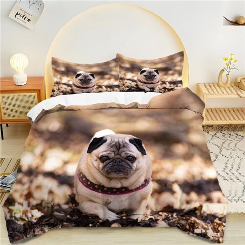 Parure De Lit X Enfant Couleur Sable, Chien Carlin Housse De Couette X Microfibre Housse Couette Personne Avec Fermeture ¿¿Clair, Ensemble De Literie Avec Taie D'oreillers X Cm