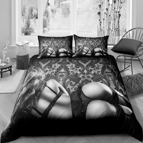 Parure Housse Couette X Beaut¿¿ Sexy Noire Housse De Couette Microfibre + Taies D'oreillers Xcm Avez Fermeture ¿¿Clair - R¿¿Versible